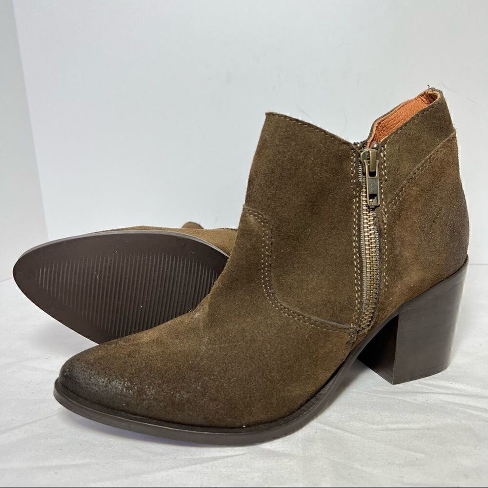 Steve Madden Pierce Suede Ankle Booties Zip Heel Boots Olive Green Womens 8M